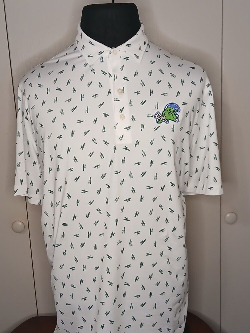 Johnnie-O Performance Men's XL White/Green Print Golf Polo (0928PF)